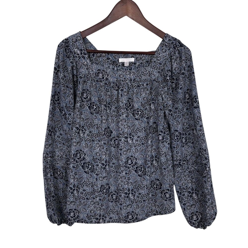 LC Lauren Conrad Blue Floral Square Neck Blouse Top Women's Small